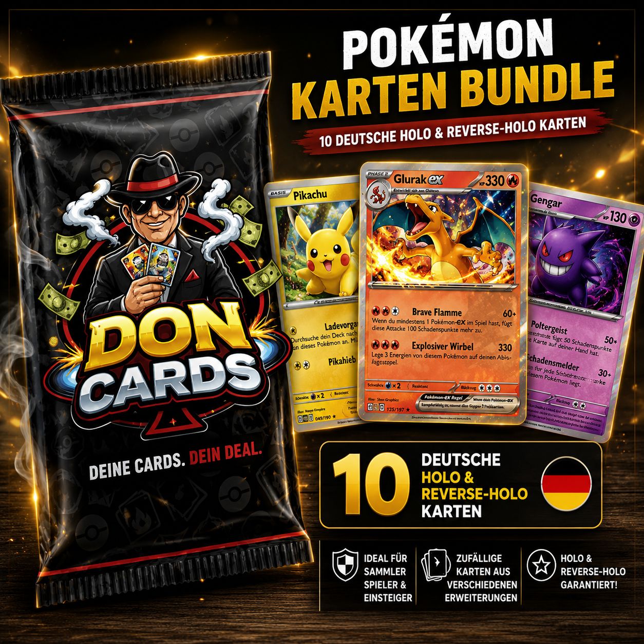 Pokémon Karten Bundle – 10 deutsche Holo & Reverse-Holo Karten